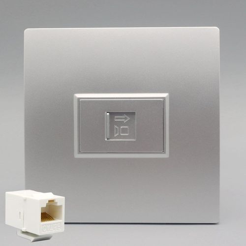 单口网络直通面板银色86型一位电脑直通模块插座RJ45网线接口面板