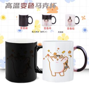 可爱猫猫表情包加热变色喝水杯沏茶杯生日礼物伴手礼咖啡杯牛奶杯