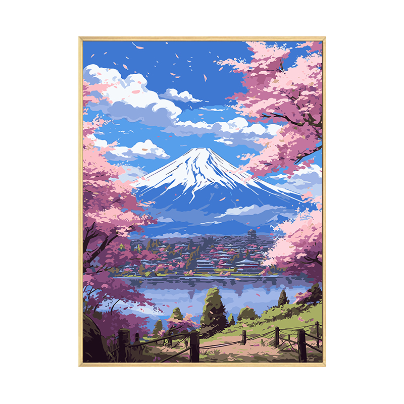 富士山宫崎骏数字油画driy填充涂色手工绘卡通动漫风景丙烯装饰画