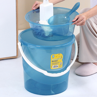透明家用提手水x桶加厚储水塑料桶学生宿舍洗澡洗衣 大号桶盆套装