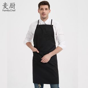 交叉多口袋黑色工作围裙居家厨师房定制棉服务员女 日系花艺师风格