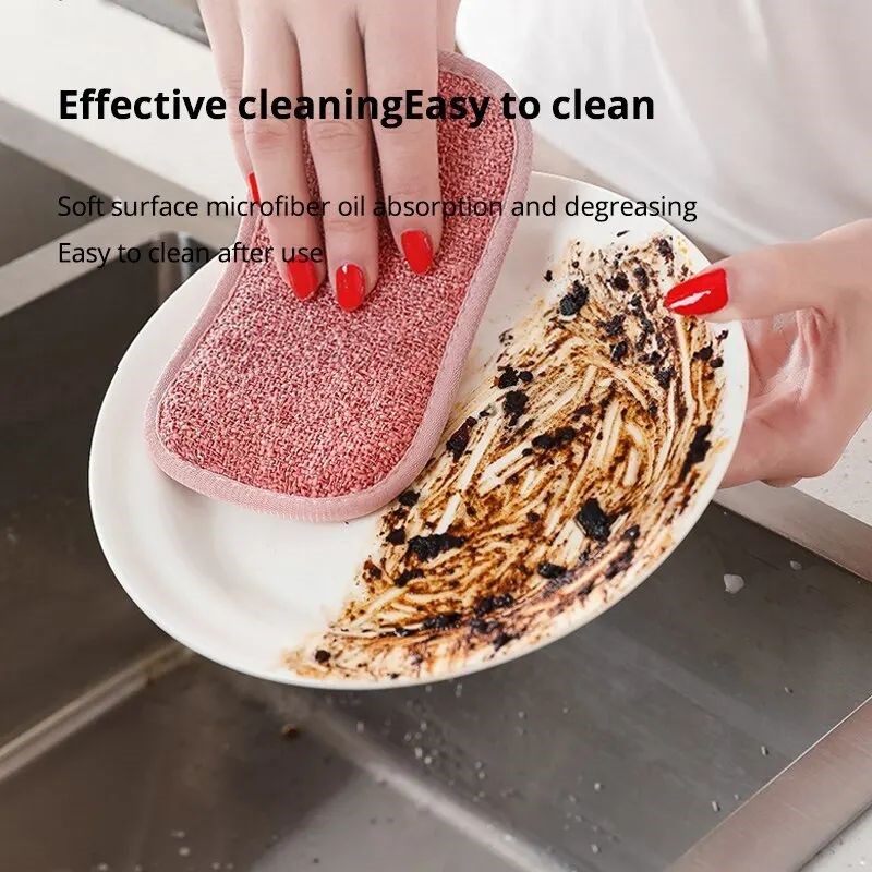 5Pcs Super Absorbent MicrofiberC Double Sided Scrub Sponge f