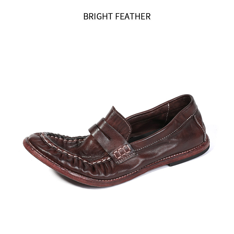 意大利手工豆豆鞋男复古做旧