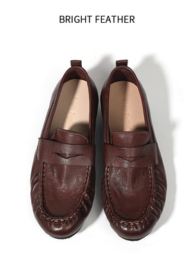 手工马皮乐福鞋男士商务休闲公务鞋软皮软底一脚蹬皮鞋夏季透气款