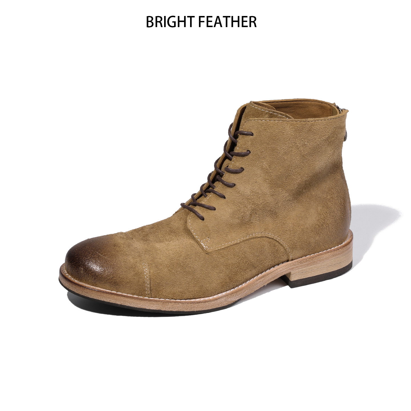 马皮手工机车短靴男款高帮磨砂靴子复古后拉链翻毛皮工装马丁靴男