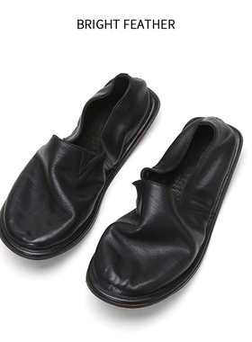 BRIGHT FEATHER赤羽正品马皮渔夫鞋男夏季透气休闲皮鞋一脚蹬手工