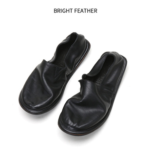 BRIGHT FEATHER赤羽正品马皮渔夫鞋男夏季透气休闲皮鞋一脚蹬手工