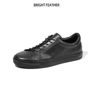 马皮休闲皮鞋男款黑色简约运动风真皮板鞋男士小白鞋平底手工缝制