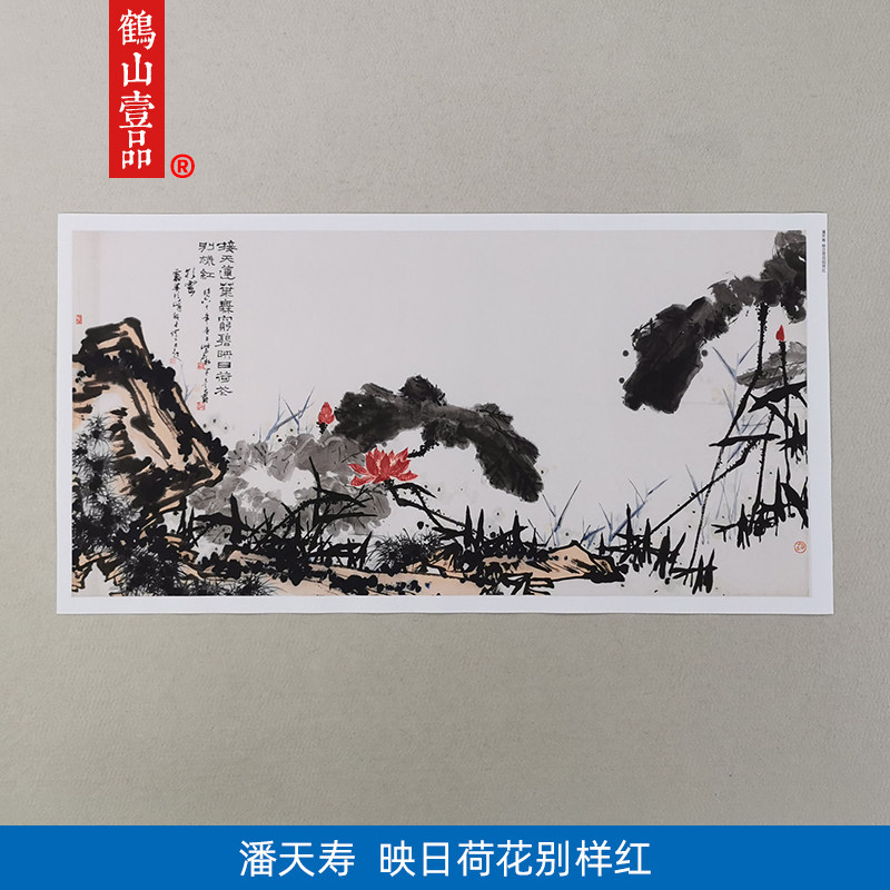 名画复制品潘天寿映日r荷花别样红写意花鸟画国画艺术微喷装饰画