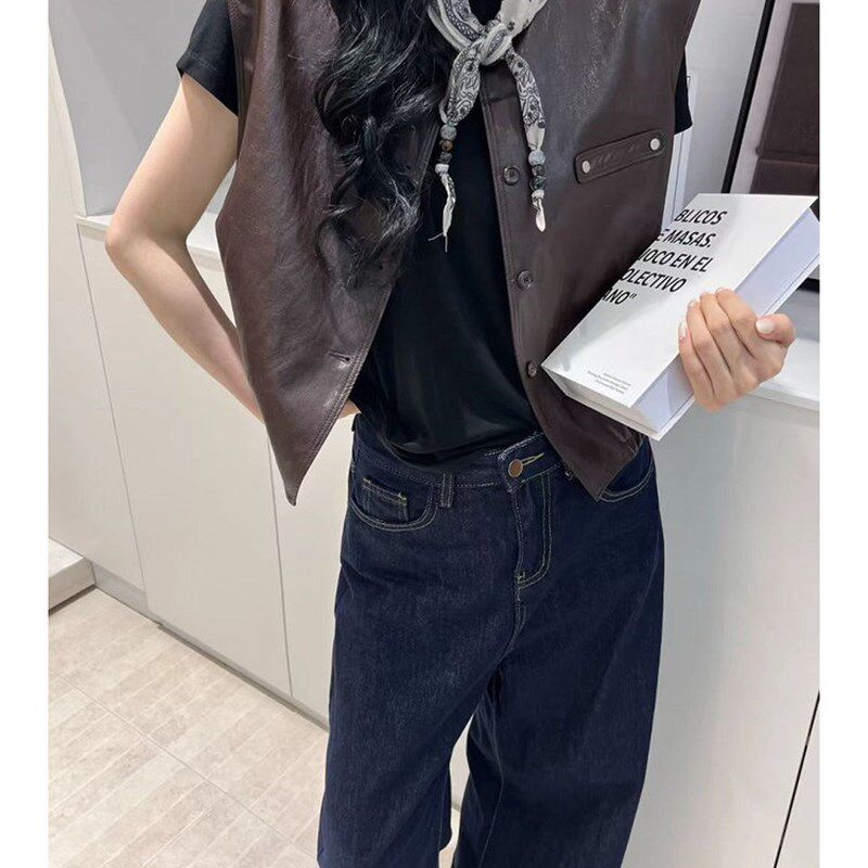 韩版小个子皮马甲女2025秋新款百搭宽松显瘦时尚设计感Z叠穿马甲