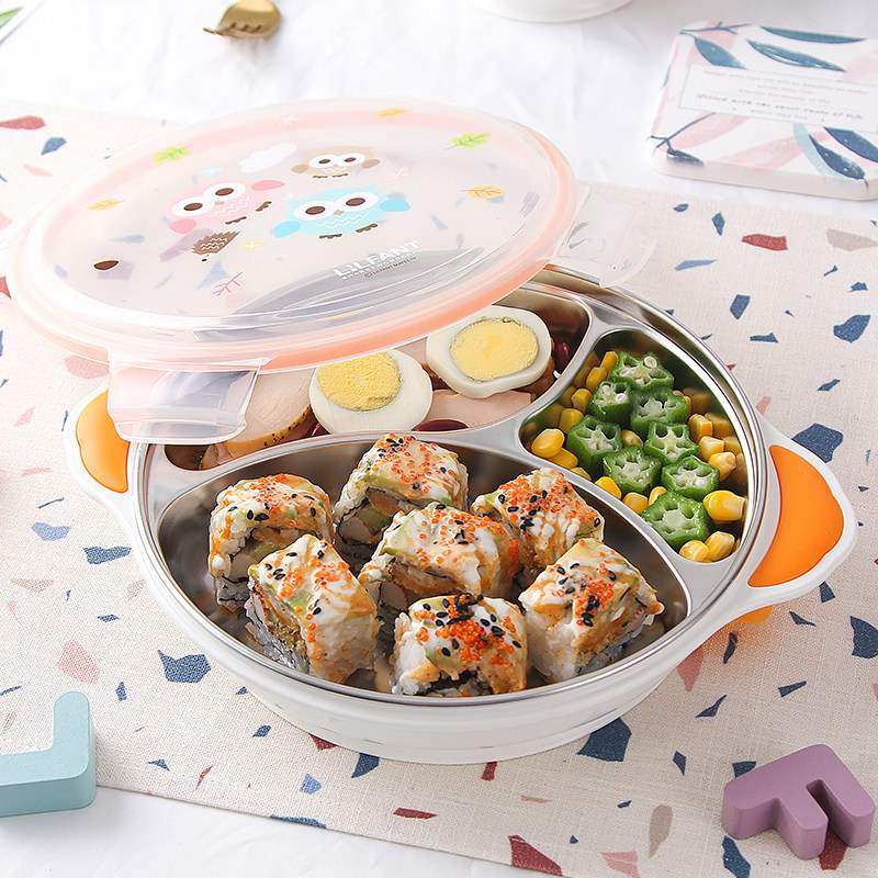 韩国分格餐盘婴幼儿童宝宝辅食B可拆卸分隔吸盘注水保温碗餐具