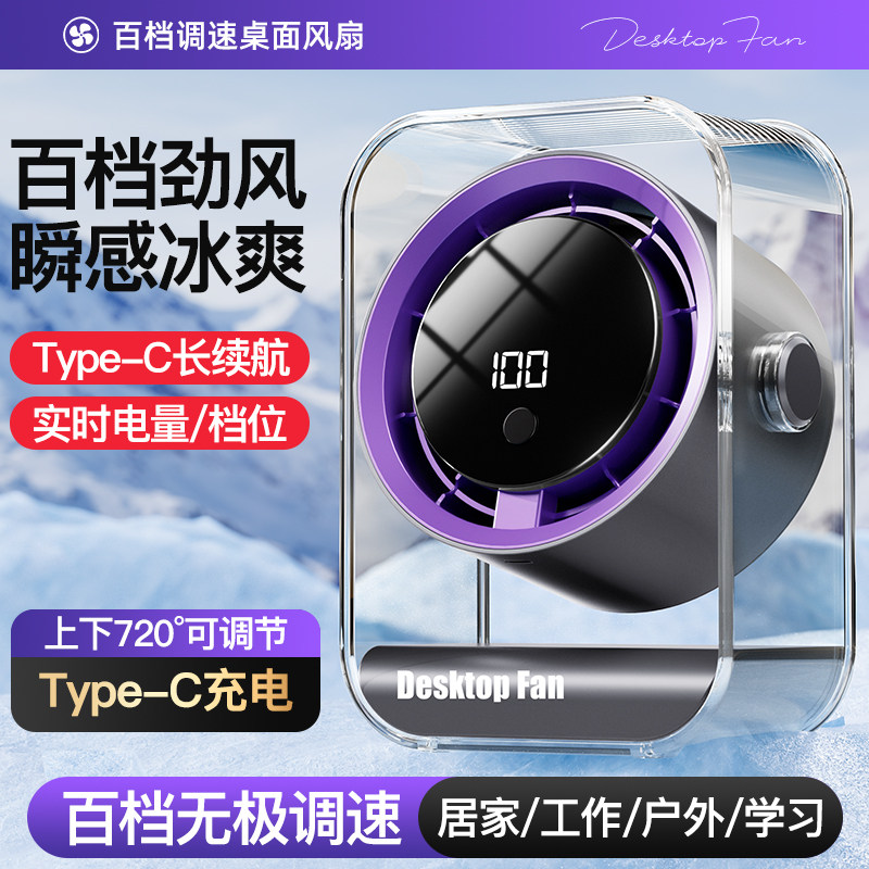 桌面电风扇超静音学生宿舍办公室台扇强力无声便携式循环电扇2026