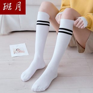 日系学生学院风街头棉袜二杠堆堆袜潮 班月长筒袜女春秋高筒袜韩版