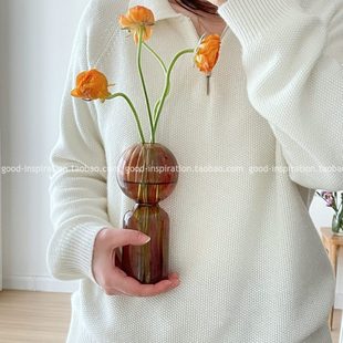 法式 饰品摆件 复古玻璃花瓶 中古造型ins风植物水培插花器家居装