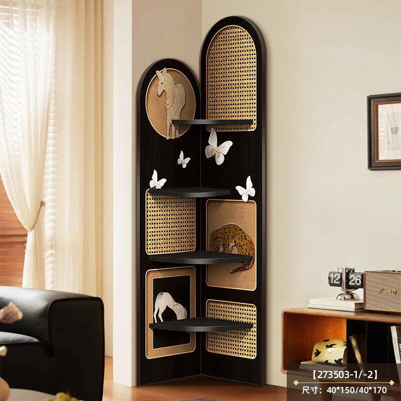 中古风转角架客厅角柜墙角柜书柜复古拐角角落置物柜储物柜置物架