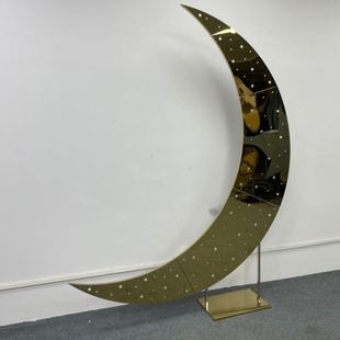 饰道具户外婚庆装 金色婚礼背景架不锈钢月亮背景装 饰摆件月亮拱门