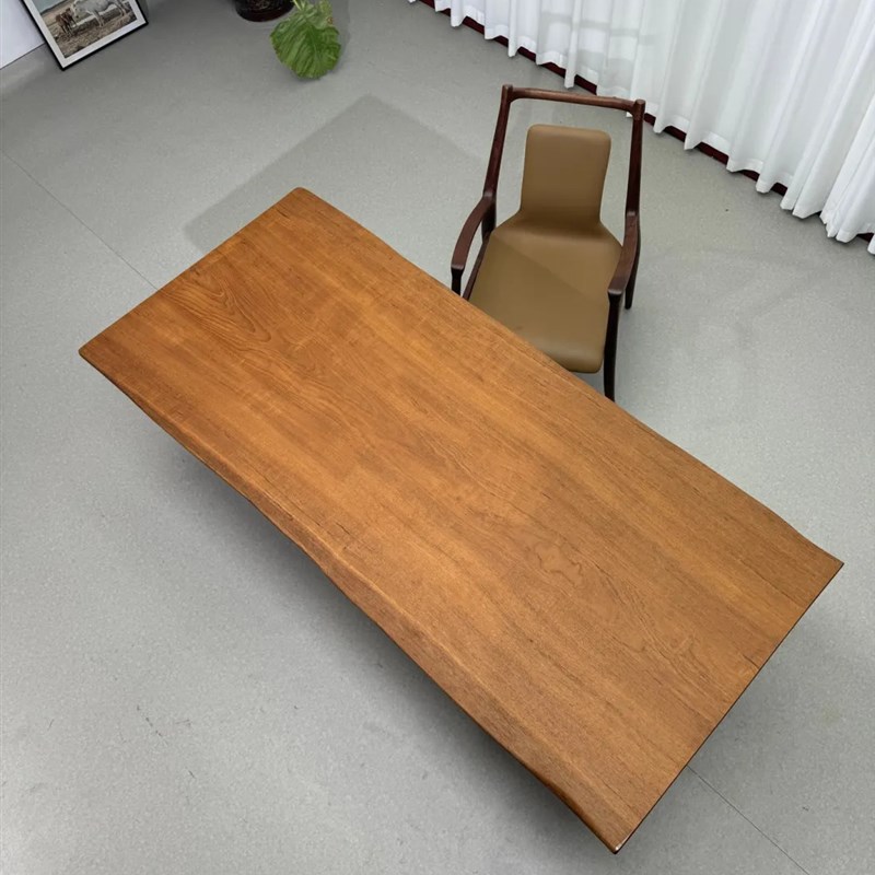 柚木实木大板整板茶桌椅组合新中式岛台餐桌客厅化大长桌