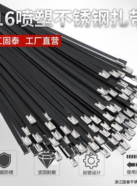 固泰316不锈钢喷塑黑色涂层扎带4.8MM8MM宽船务港务机场铁路金属