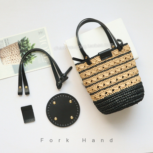 韩水桶包装材料包手拎手挽带包带草编包钩针包布包棉草皮