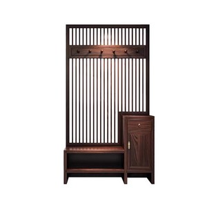 屏风隔断入户玄关柜进门遮挡简约现代衣帽架镂空实木换鞋 新中式 凳