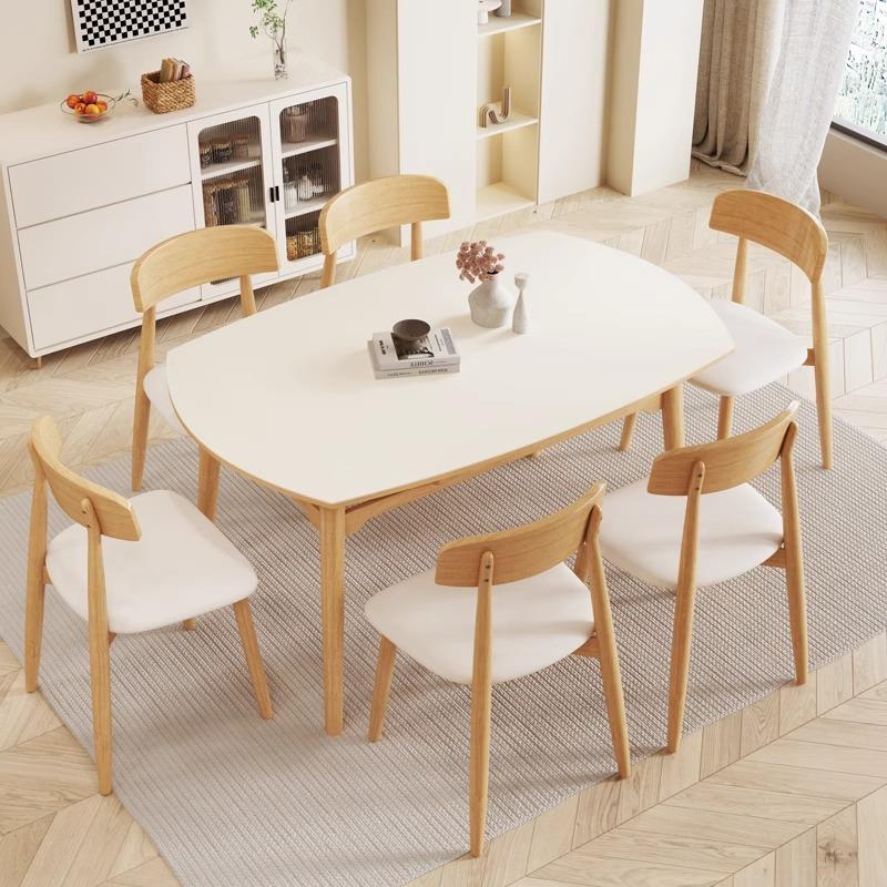 实木岩板餐桌椅组合4人6人家用小户型可伸缩折叠方圆两用实木饭桌