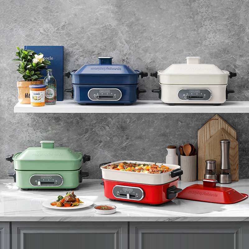 摩飞多功能料理锅家用方形圆形电煮锅一体锅涮烤蒸电热火锅早餐机