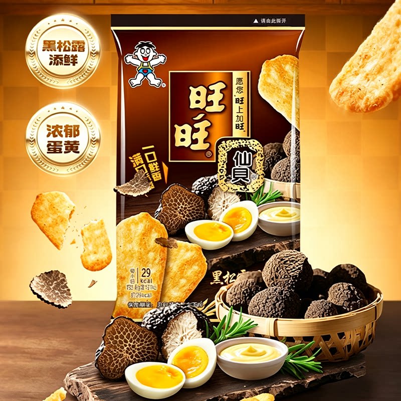 旺旺新品黑松露蛋黄味仙贝56g仙贝零食饼干米饼办公休闲零食解馋