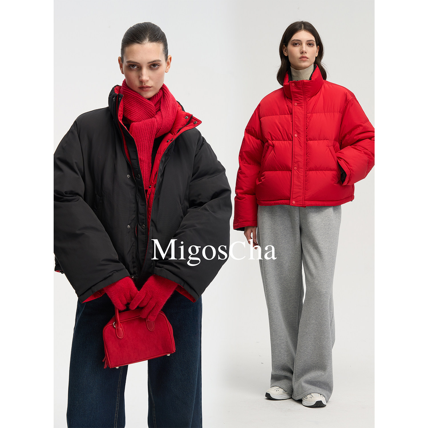 migoscha 双面穿95三星鹅绒立领加厚蓬松保暖外套冬季新款