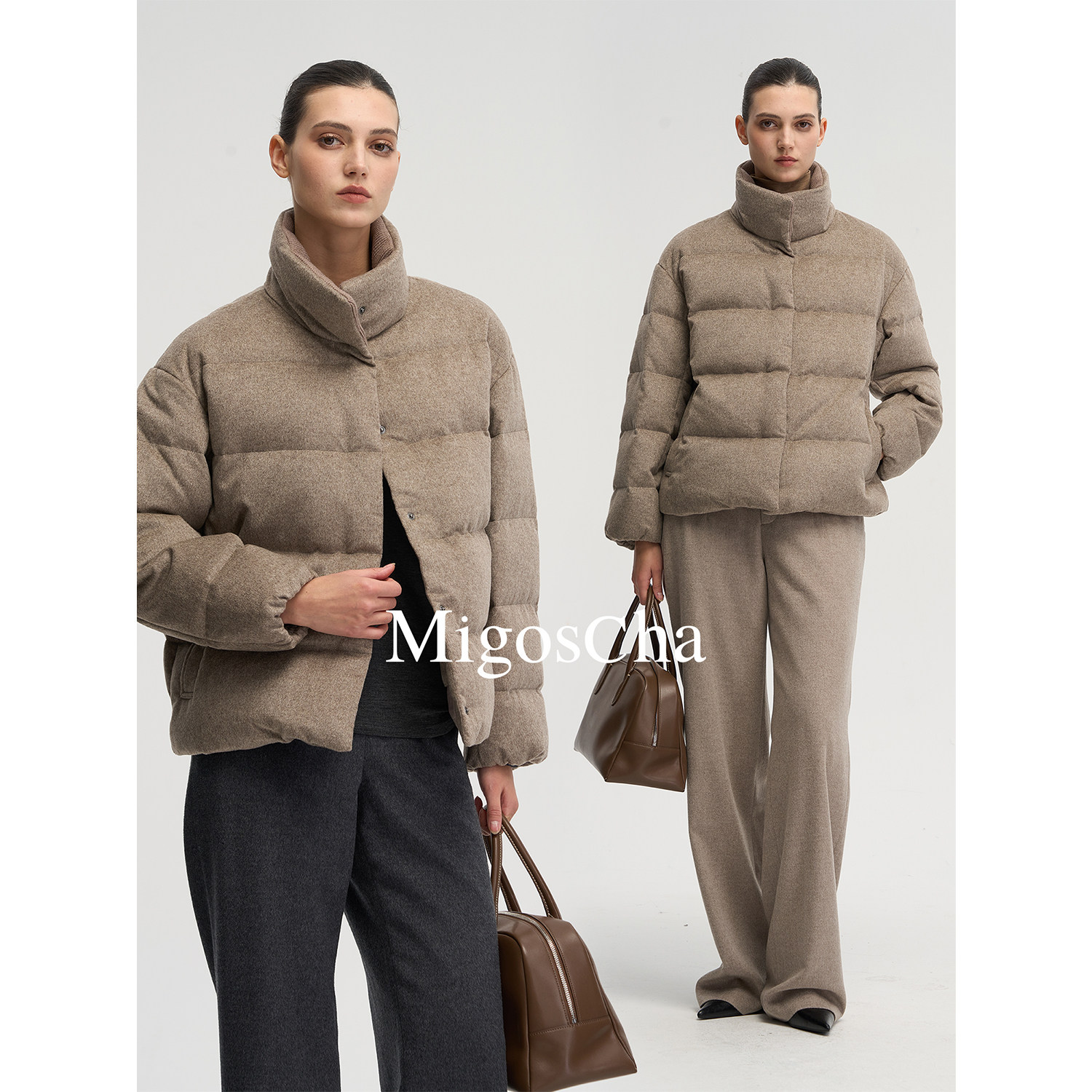 migoscha 无染色100%绵羊毛95三星鹅绒服简约立领短款外套女新款
