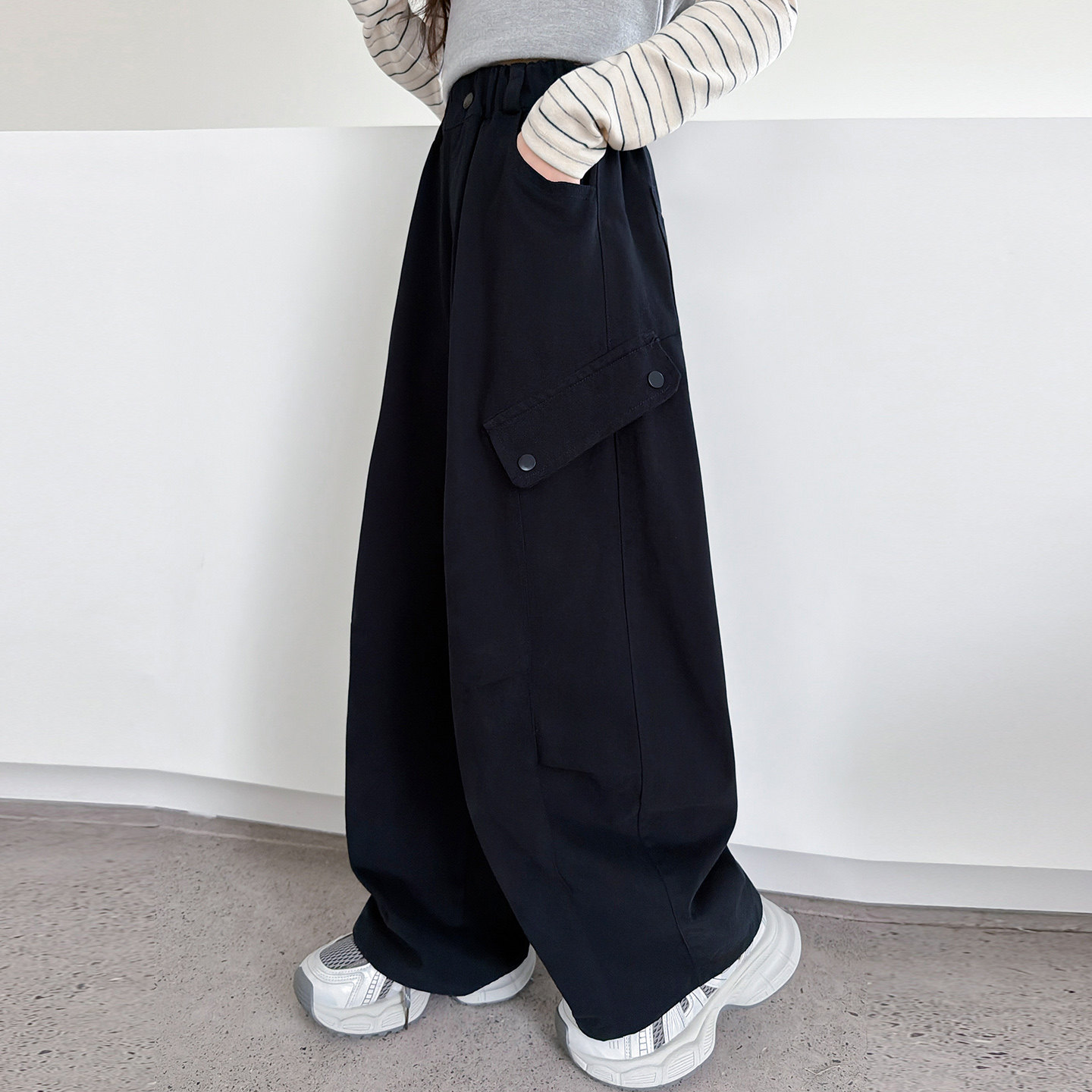 女童工装裤秋装2026新款儿童阔腿裤中大童多口袋休闲裤小女孩裤子