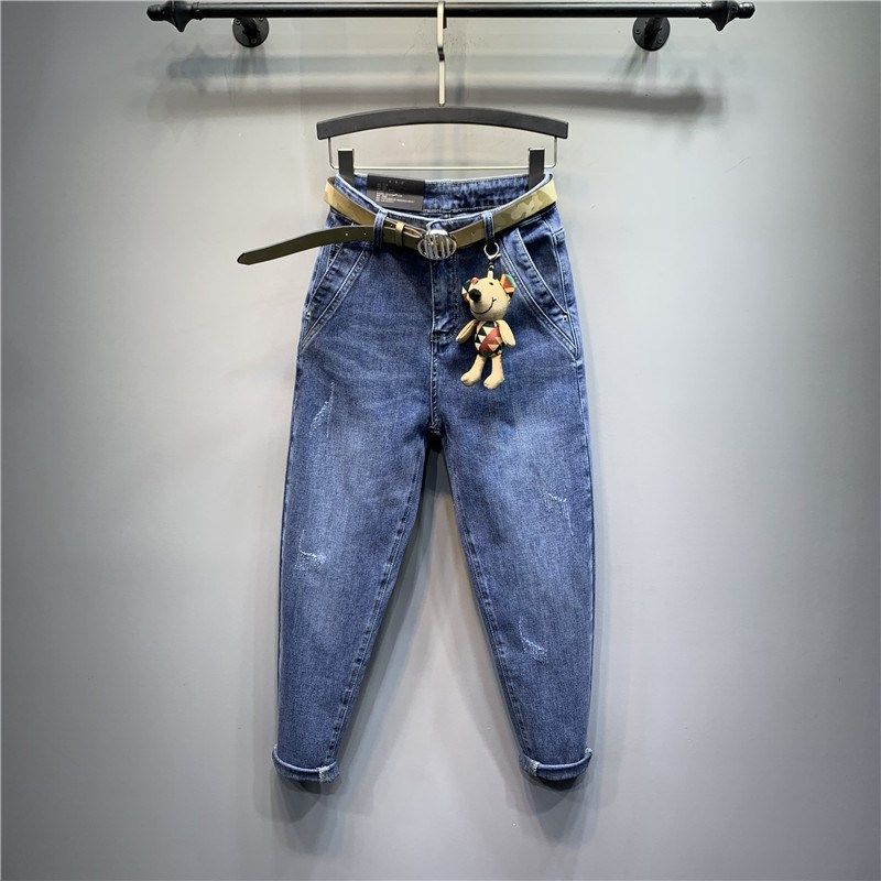 欧货2024春秋新款斜口袋休闲牛仔裤女宽松哈伦小脚裤老爹萝卜裤潮