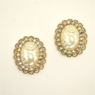 中古首饰品 珍珠金边重工大耳夹 轻微痕迹(特殊商品不退换)