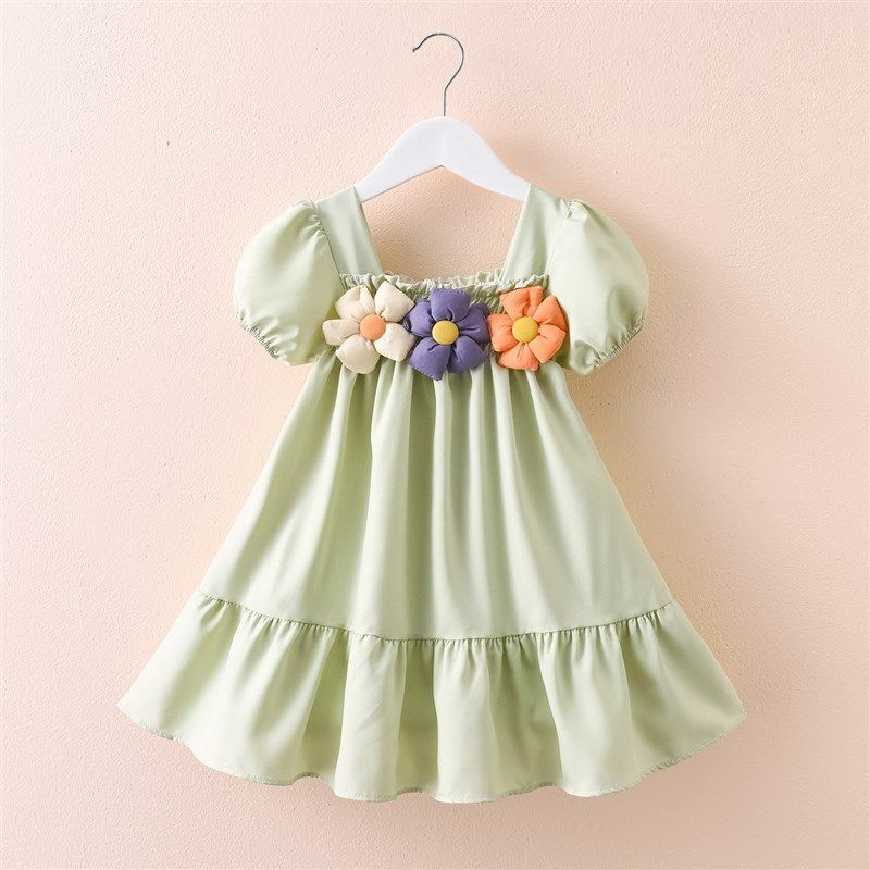 女童连衣裙夏装新款儿童花朵泡泡袖公主裙法式方领小女孩雪纺裙子,童装/婴儿装/亲子装,连衣裙,淘宝优惠券,粉丝福利购,淘宝优惠卷