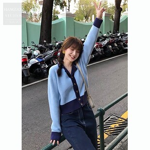 盐酷女孩小个子秋冬穿搭两件套女高腰弹力直筒阔腿牛仔裤毛衣套装