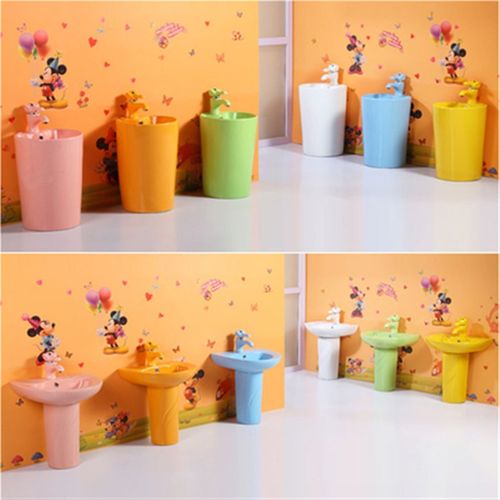 幼儿园儿童落地式彩色立柱盆陶瓷洗手盆小朋友洗漱池洗脸盆面盆池