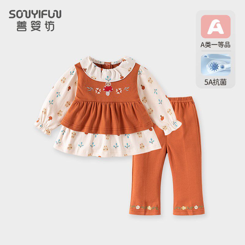 女童春款秋装套装纯棉洋气时髦婴儿宝宝公主裙外出休闲衣服0-6岁3