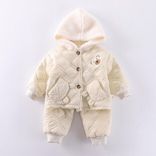 宝宝冬装加绒外套装0-1男童冬天棉服2婴儿3小童到4岁小孩加厚保暖