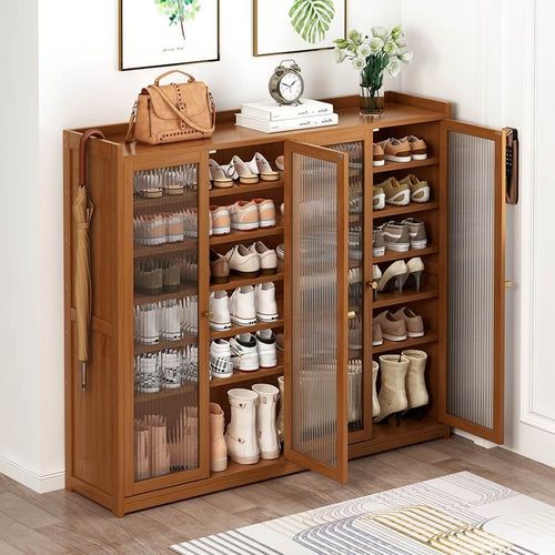 大容量鞋架家用入户门口多层鞋子收纳柜经济型透明防尘门实木鞋柜