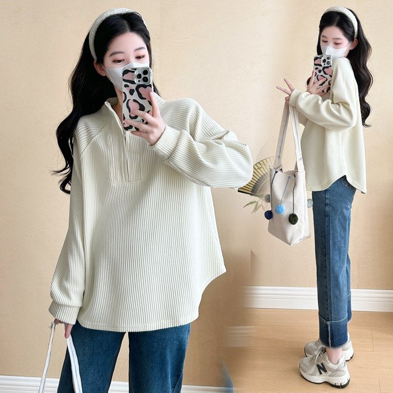 孕妇装秋装时尚简约百搭长袖上衣2024新款孕妇卫衣秋冬装打底衫秋