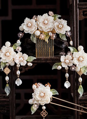 【沧海月】古风发饰套装发梳插梳马面裙配饰对夹汉服头饰发夹发簪