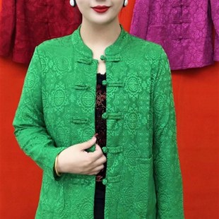 中老年春季新款提花短外套宽松遮肚显瘦时尚洋气复古风盘口上衣女