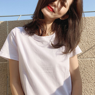 白色t恤女士短袖宽松半袖纯棉春夏季2023新款百搭体恤简约纯色黑