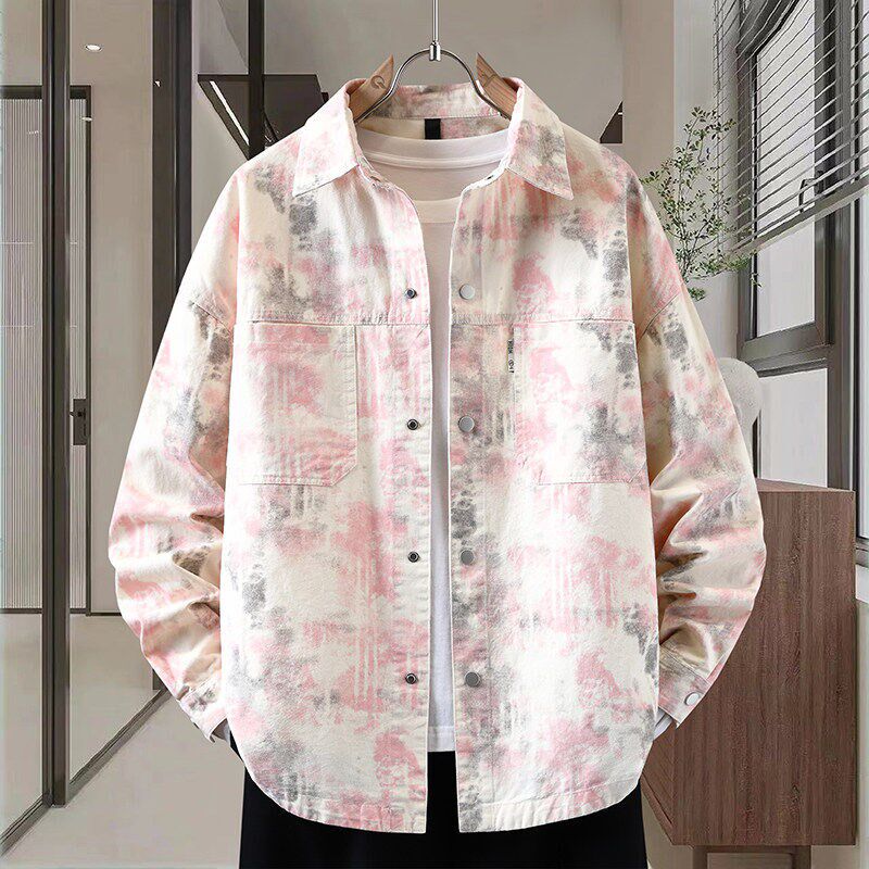 2025新款男童长袖牛仔衬衫男款青少年初高中学生渐变衬衣外套男装