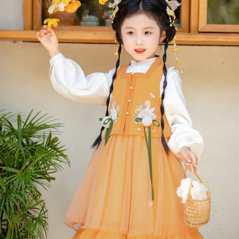 春秋季儿童汉服女童 改良明制汉服中国风童装马甲洋装套装