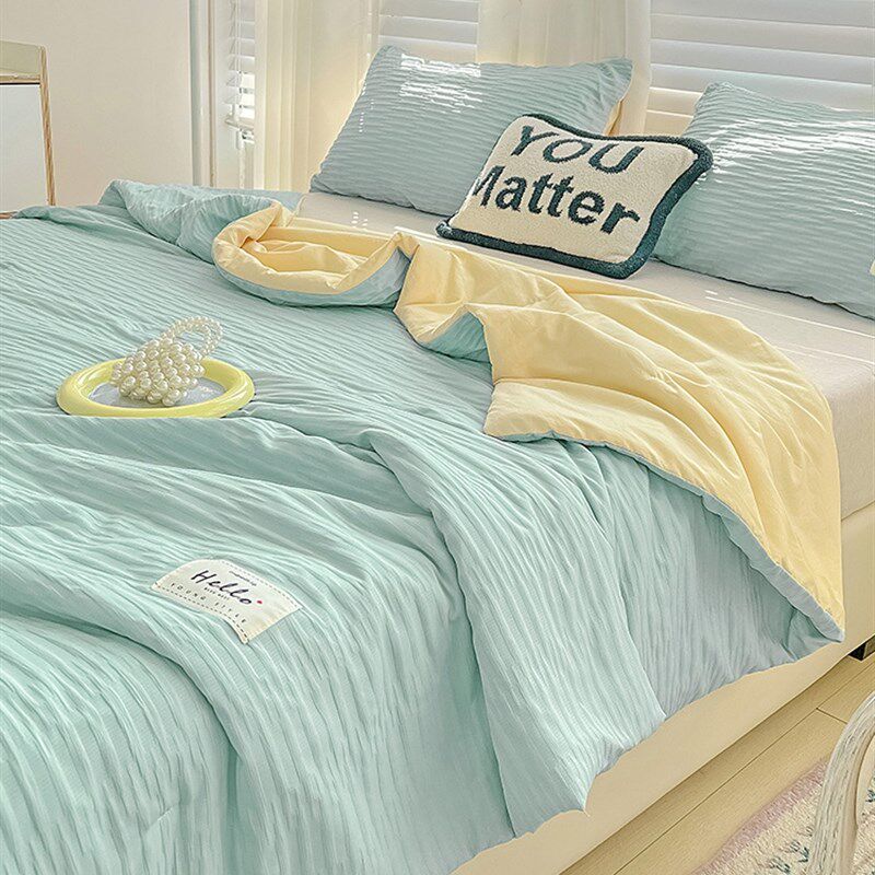 泡泡纱全棉水洗棉薄被夏被纯棉夏凉被四件套空调被夏季可机洗被子