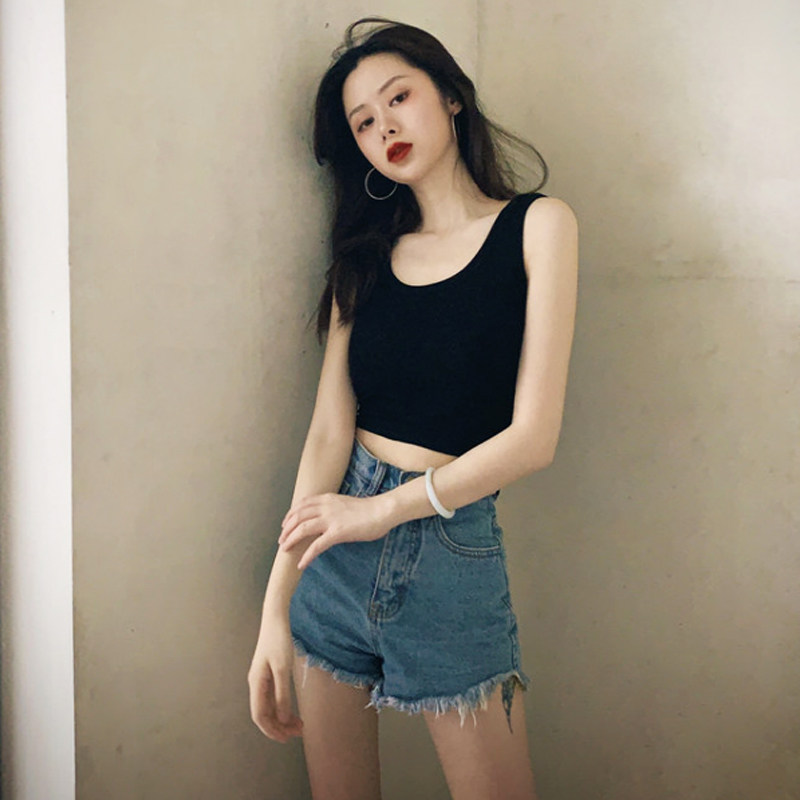 黑色工字吊带小背心女带胸垫夏季纯棉短款紧身运动外穿内搭打底潮