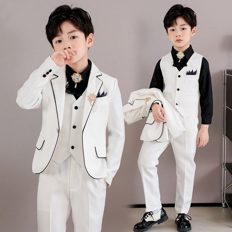 儿童西装套装男童礼服男孩生日白色西服春秋花童主持人钢琴演出服