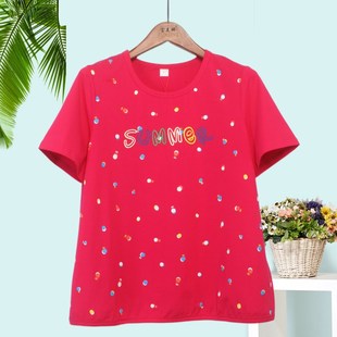 休闲圆领宽松纯棉女士上衣 印花2023新款 t恤 短袖 千美中年妈妈夏装