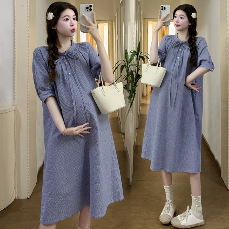 孕妇连衣裙c夏款潮妈时髦孕妇装夏天宽松设计感韩版上衣中长款裙