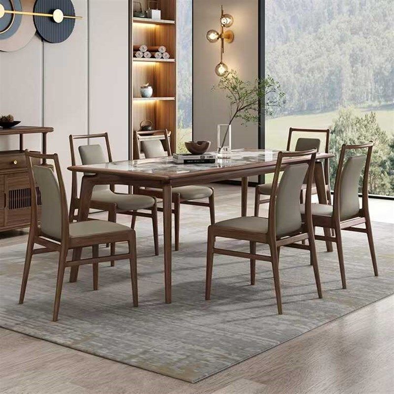 北美黑胡桃木新中式高端轻奢餐桌椅组合小户型实木亮光岩板餐桌,住宅家具,岩板餐桌,淘宝优惠券,粉丝福利购,淘宝优惠卷